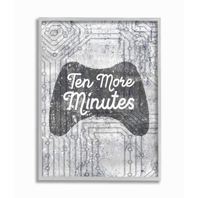 Stupell Industries Ten More Minutes Video Controller Gaming White Words, Designed by Daphne Polselli Wall Art, 16 x 20, Grey Framed