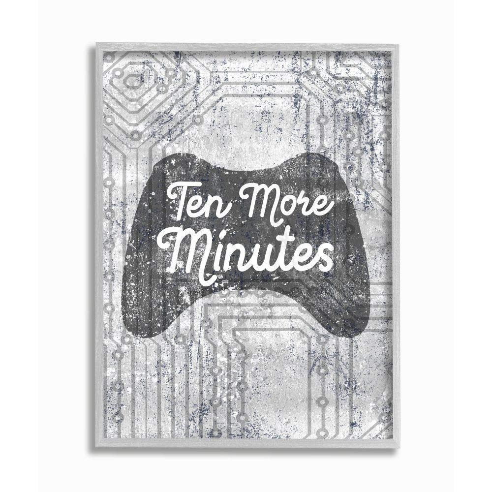 Stupell Industries Ten More Minutes Video Controller Gaming White Words, Designed by Daphne Polselli Wall Art, 16 x 20, Grey Framed