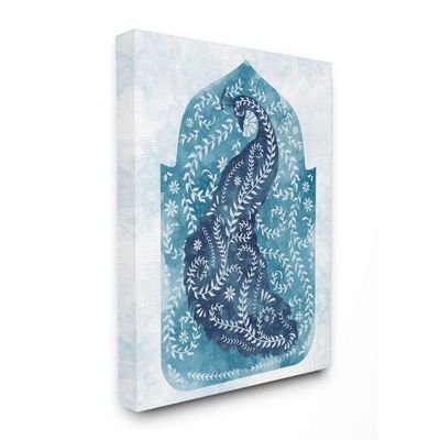 Stupell Industries Arabesque Peacock Jungle Vines Bird White Blue Watercolor