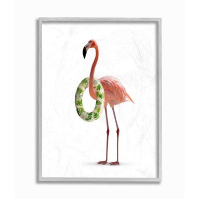 Stupell Industries Flamingo Ring Toss Pool Toy Minimal Pink Green, Designed by Ziwei Li Wall Art, 16 x 20, Grey Framed