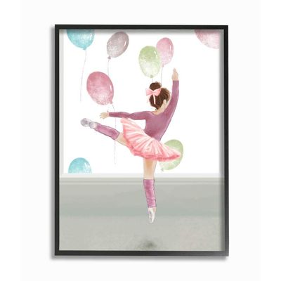 Stupell Industries Jumping Ballerina Little Dancer Girl Balloons Pink, Designed by Ziwei Li Wall Art, 16 x 20, Black Framed