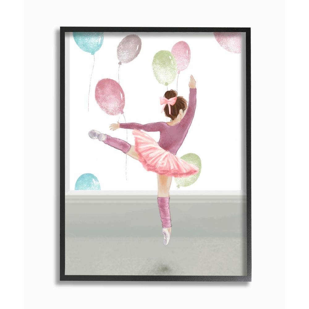 Stupell Industries Jumping Ballerina Little Dancer Girl Balloons Pink, Designed by Ziwei Li Wall Art, 16 x 20, Black Framed