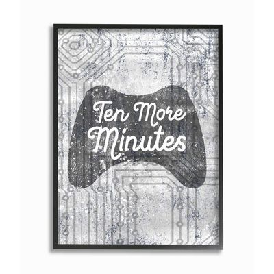 Stupell Industries Ten More Minutes Video Controller Gaming Grey White Words, Designed by Daphne Polselli Wall Art, 11 x 14, Black Framed