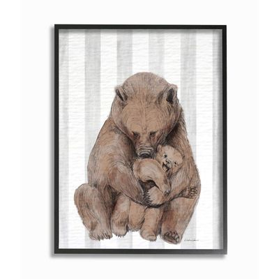 Bear and Cub Family Grey Stripe Nursery Illustration