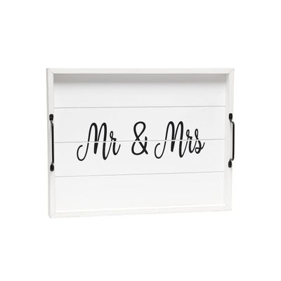 Elegant Designs HG2000-WMM Decorative Wood Serving Tray w/Handles, 15.50" x 12", Mr. & Mrs.