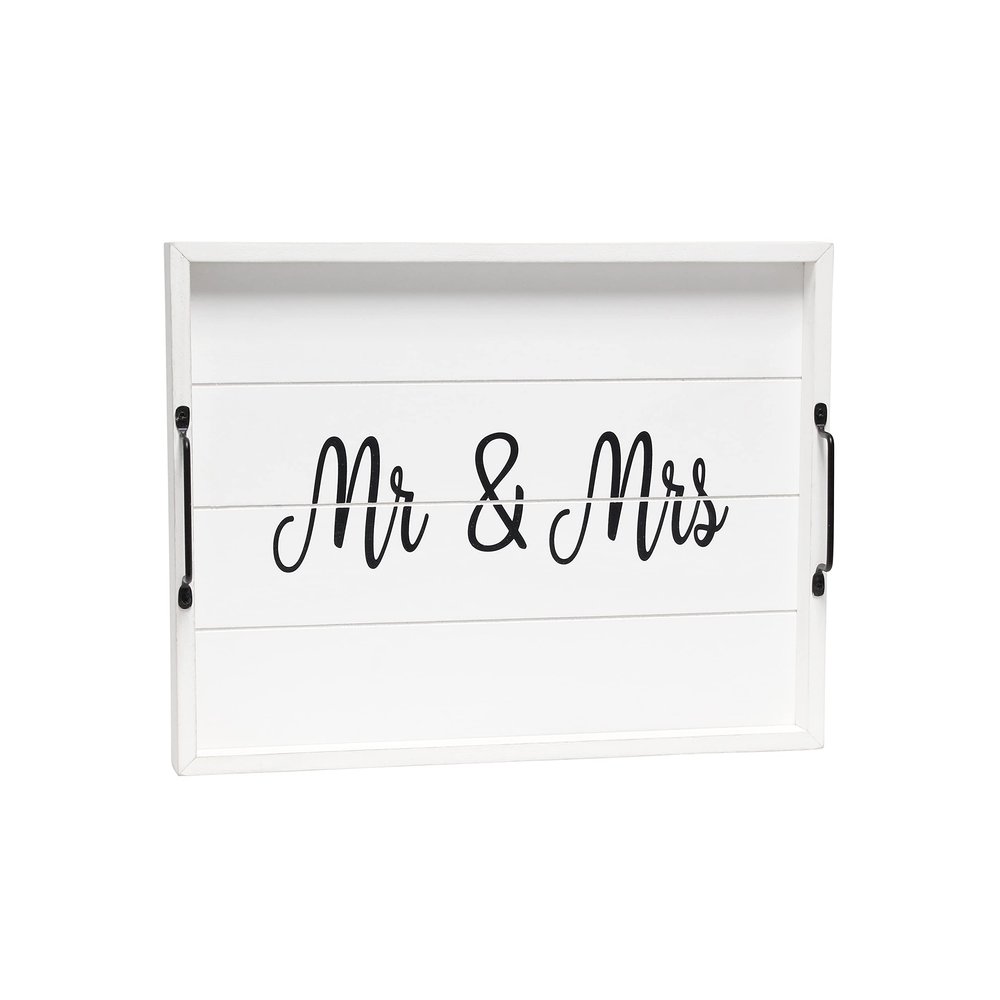 Elegant Designs HG2000-WMM Decorative Wood Serving Tray w/Handles, 15.50" x 12", Mr. & Mrs.