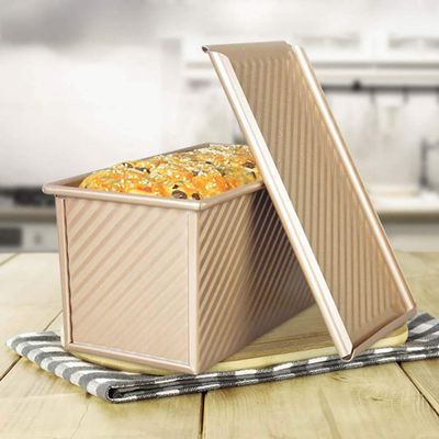 1PC Loaf Pan with Cover, Loaf Pan,Loaf Pan with Lid Non-Stick Bakeware Bread Toast Mold Aluminum Alloy Corrugated,Non-Stick Loaf Pan