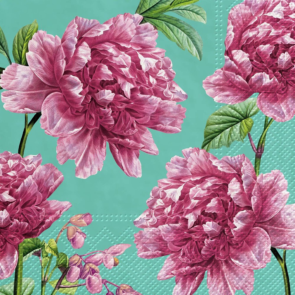 Abbott Collection Luncheon Beautiful Peonies Napkins. 20 Pack-6.5" Sq