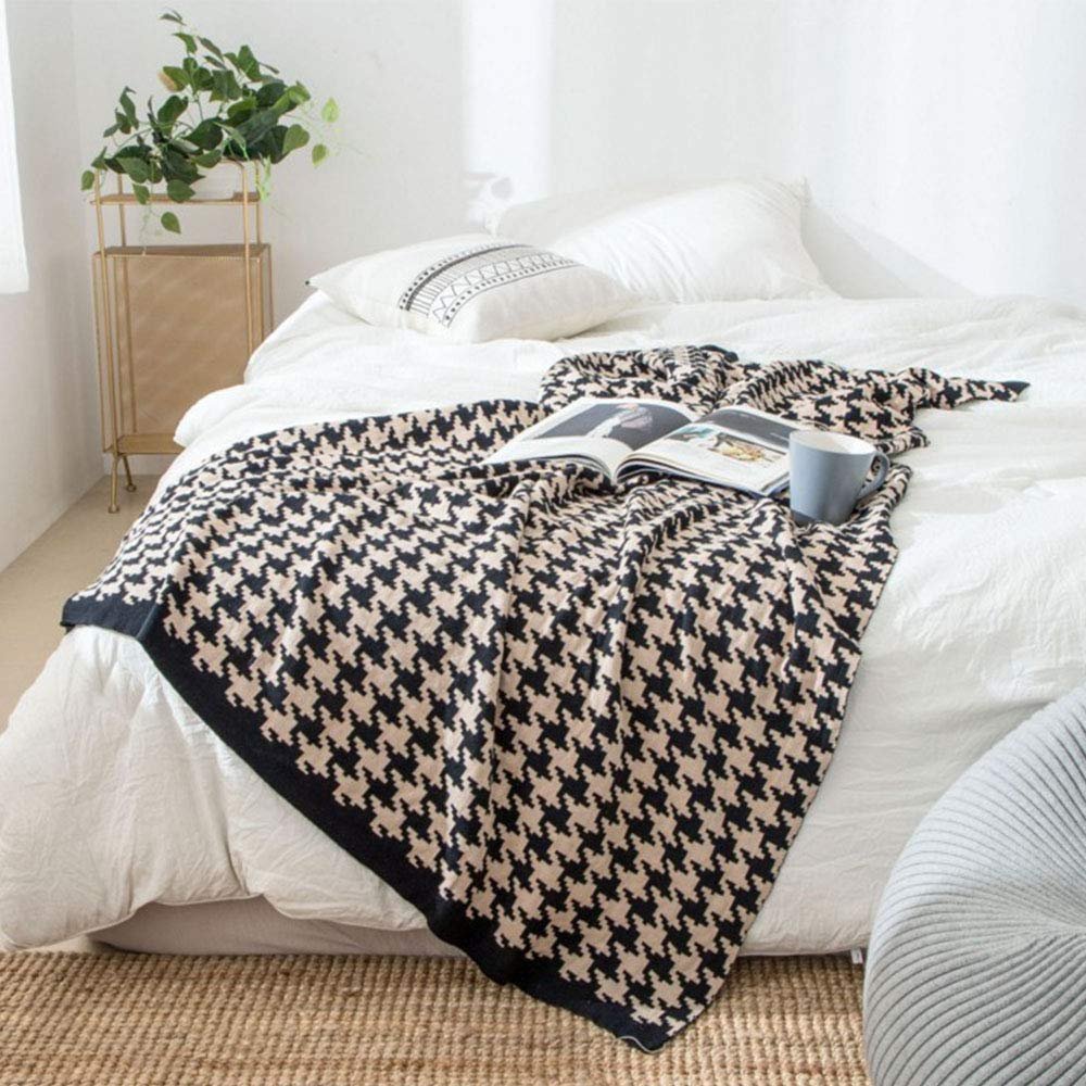 100% Cotton Knitted Coffe Black Houndstooth Blanket Throw 59x79inch Summer Coverlet Blanket Bed Couch Sofa Decorative Throw