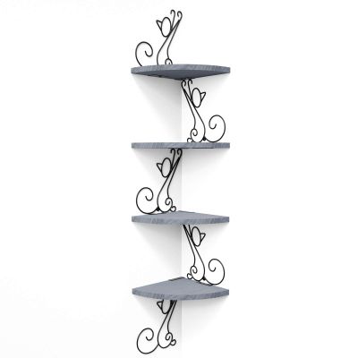Alsonerbay Wall Mount Corner Shelves 4 Tier Floating Corner Storage Wood Shelves Decorative Rustic Radial Shelf in Cat Shape Weathered Grey