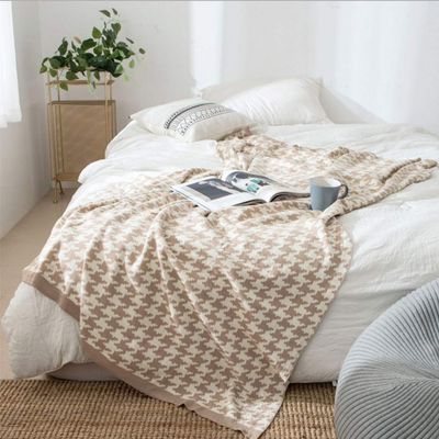 100% Cotton Knitted Houndstooth Blanket Throw 59x79inch Summer Coverlet Blanket Bed Couch Sofa Decorative Throw