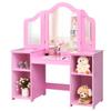 Costzon Kids Vanity, 2 in 1 Princess Makeup Desk Dressing Table with Detachable Top, Toddler Vanity with Tri-fold Mirror & Storage Shelves, Vanity Set for Little Girls, Pink view 1