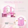 Costzon Kids Vanity, 2 in 1 Princess Makeup Desk Dressing Table with Detachable Top, Toddler Vanity with Tri-fold Mirror & Storage Shelves, Vanity Set for Little Girls, Pink view 4