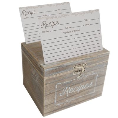 Dekali Designs Rustic Recipe Box and Cards and Dividers (4x6 Inches) - Comes with 50 Recipe Cards and 12 Beautiful Dividers - Wood Recipe Holder With Dual Slots