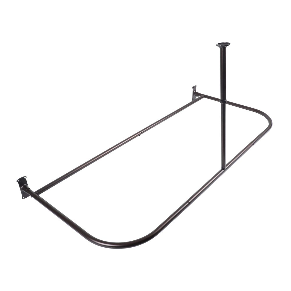 Rustproof Aluminum D-Shape Shower Rod with Ceiling Support, Oil Rubbled Bronze - 60 in.
