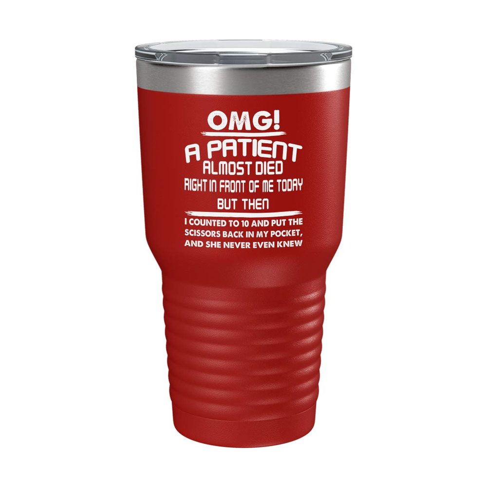 BeeTeeStore Medical Assistant Tumbler - Funny Healthcare Assistant Gift with Humorous Quote - 30oz Red Stainless Steel Insulated Coffee Cup for National Medical Assistants Day