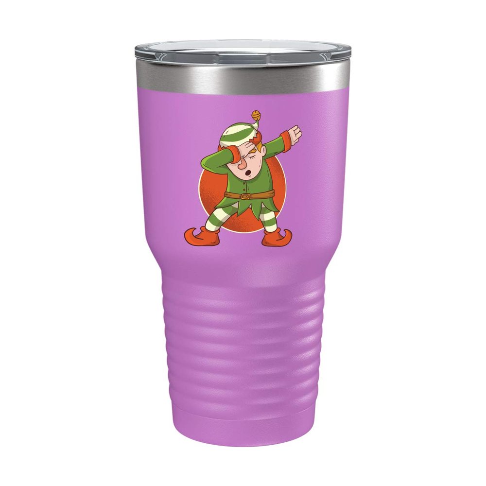 BeeTeeStore Funny Christmas Cup - Happy Holidays Cup, Dabbing Elf - 30oz Light Purple Tea, Coffee Tumbler