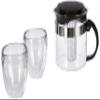 BODUM K1875-01 Bistro Set of 2 Tumblers PAVINA OUTDOOR, 0.25 L + Teapot with Plastic Filter, 1 Liter view 1