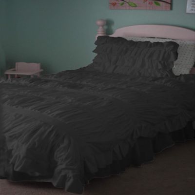 Bedding Empire Luxurious 5 Piece Step Gathered Ruffle Duvet Cover Set 100% Egyptian Cotton 500 Thread Count Twin Size, Black Color