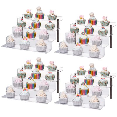 CECOLIC Acrylic Riser Shelf 4 Tier Clear Display Stand for Collectibles Pop Figures, Cupcakes, Perfumes, Display Risers for Decorating & Organizing - 11.8 x 10.8 x 6.5 in (Large, 4 Pack)