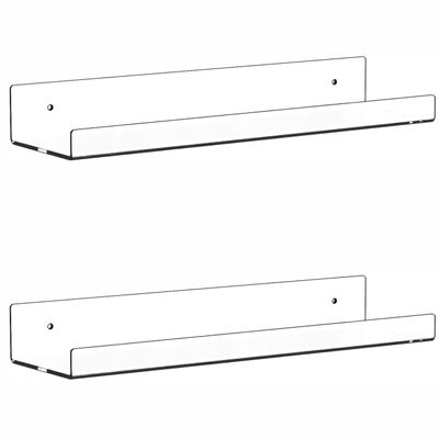 2 Pack Clear Acrylic Shelves for Wall with Adhesive,15 Inch No Drill Floating Shelves for Bathroom,Bedroom,Renter Friendly,Kids Room Bookshelf,Wall Display Shelf for Lego,Funko Pop,Figurine,Perfume