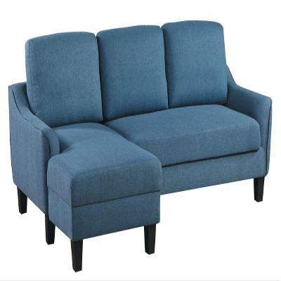 OSP Home Furnishings Lester Chaise Sleeper Sofa in Twin/Single Size with Black Legs, Blue Fabric