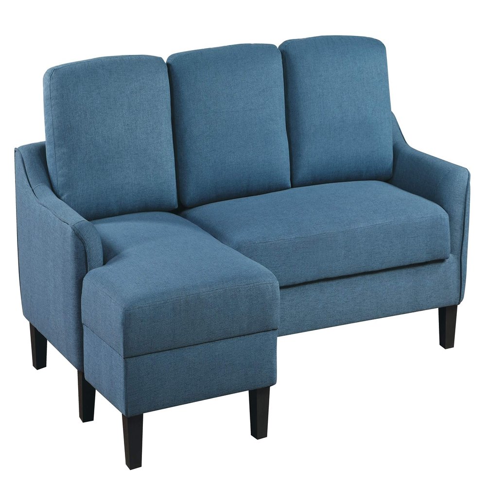 OSP Home Furnishings Lester Chaise Sleeper Sofa in Twin/Single Size with Black Legs, Blue Fabric