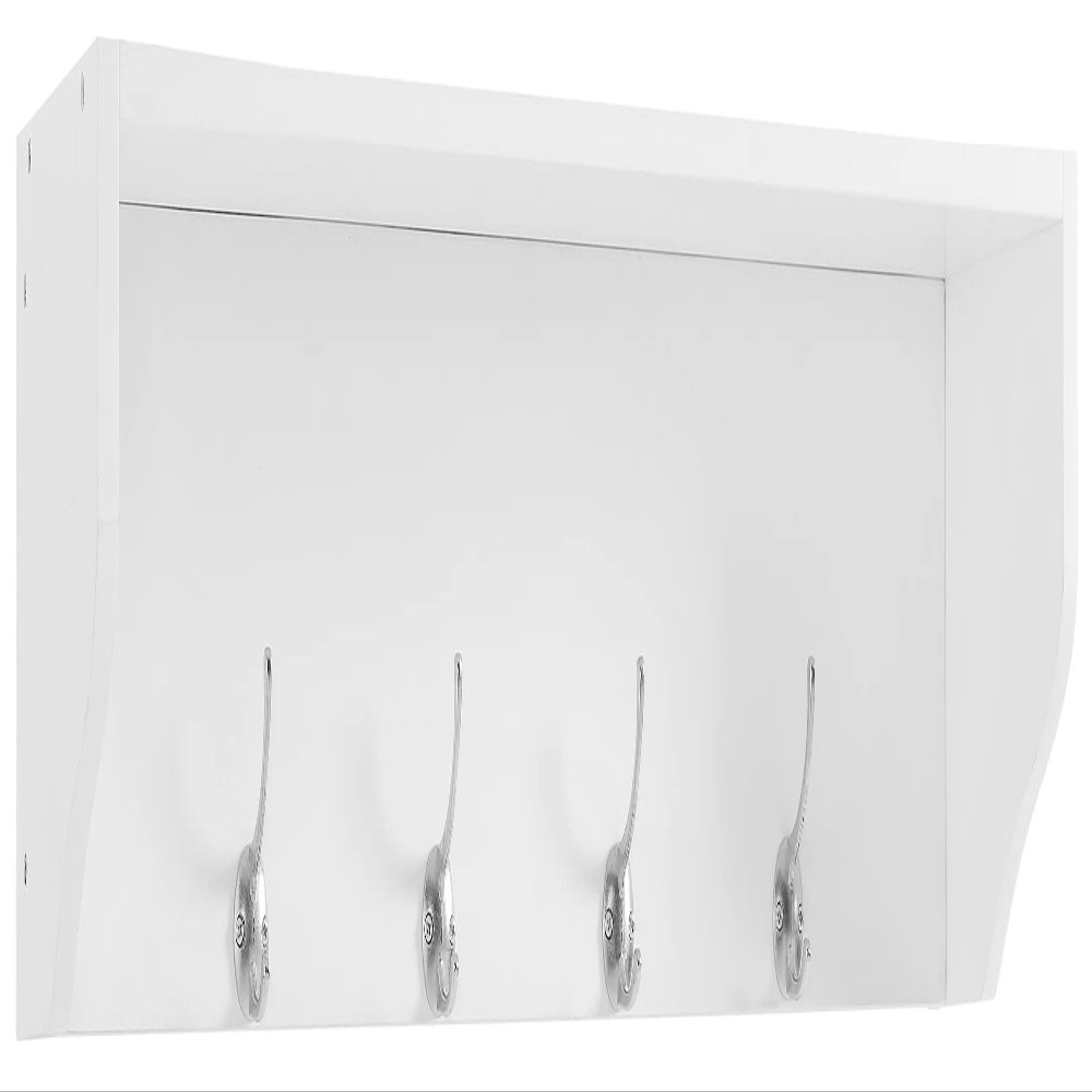 Crosley Furniture Harper Entryway Storage Wall Shelf, with Coat Rack Hooks for Hanging, White