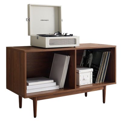 Crosley Furniture Liam Medium Vinyl Record Storage TV Stand and Entertainment Center, Media Console, Walnut