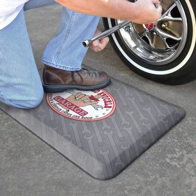 Busted Knuckle by GelPro  Thick Energy Return Foam Garage Mat for Standing, Grey Wrench, 20"x32"