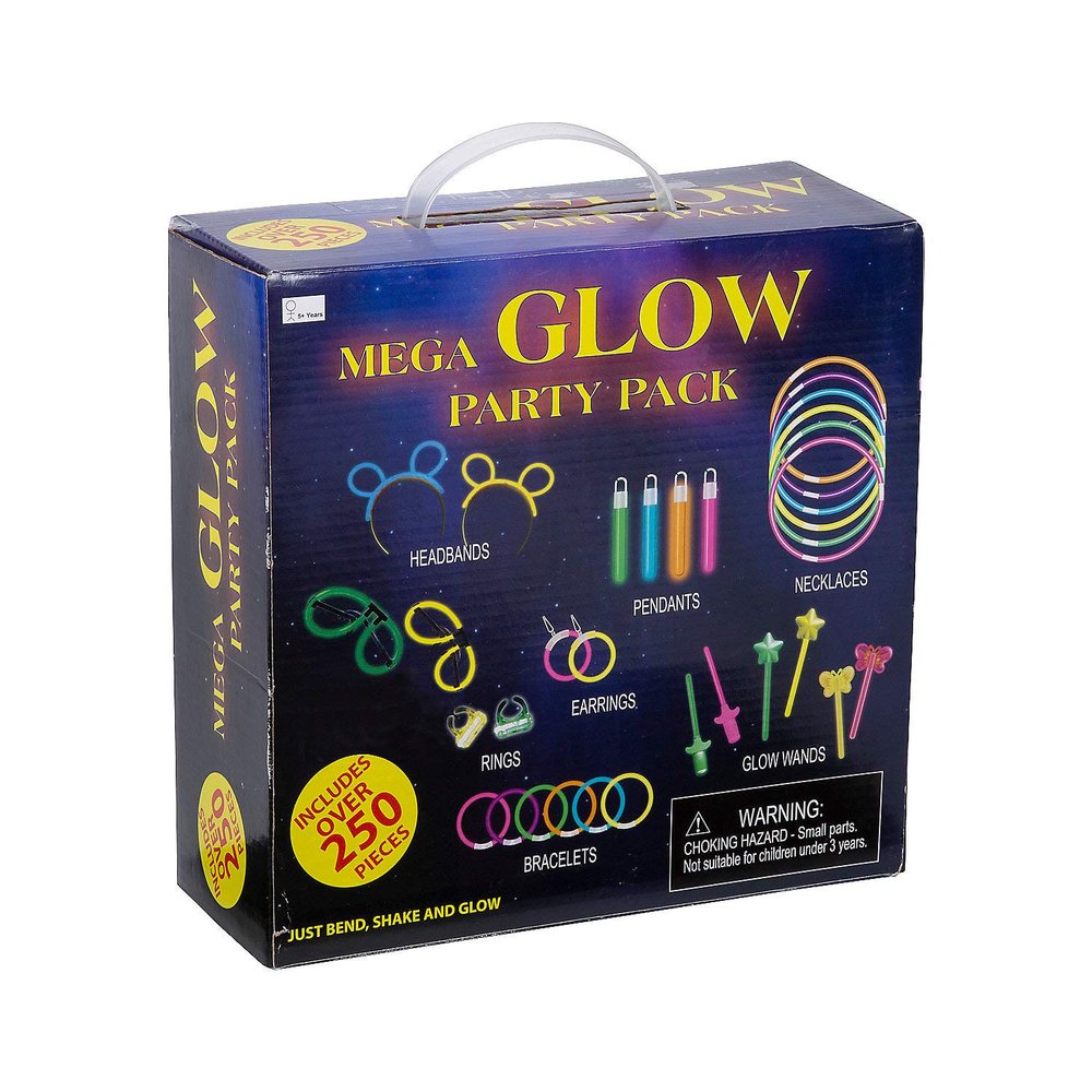 Fun Express Plastic Glow Sticks & Accessories Party Pack - Neon Glow Sticks, Bracelets, & for Events & Celebrations - 250-Piece