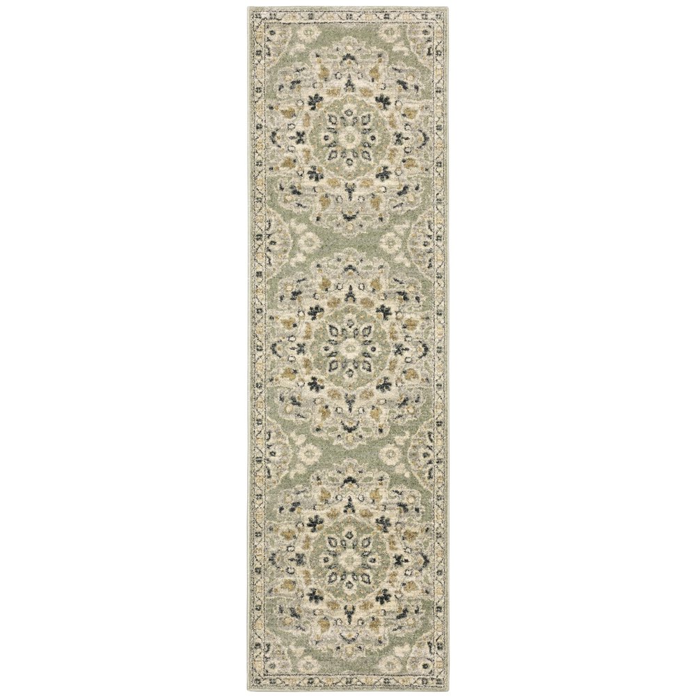 Oriental Weavers Florence Area Rug - 4334E - 2'3" x 7'6" - in Sage/Ivory - Vintage Inspired, Stain Resistant, Family and Pet Friendly, Entryway, Hallway Runner Rug