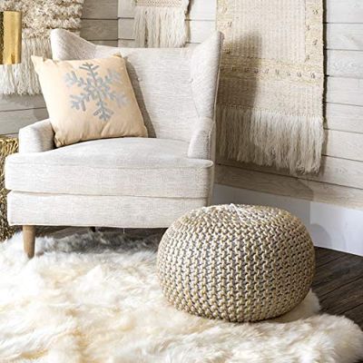 nuLOOM Ling Round Knit Filled Ottoman Pouf Gold 14" x 20" x 20"