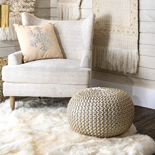 nuLOOM Ling Round Knit Filled Ottoman Pouf Gold 14" x 20" x 20"