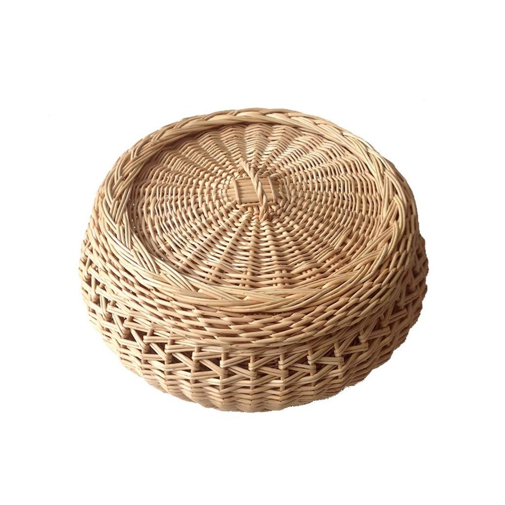 Egg Basket, With Lid Modern Simple Weave Hamper For Picnic Food Fruit Bread Bathroom Storage (Size : Diameter 26cm)