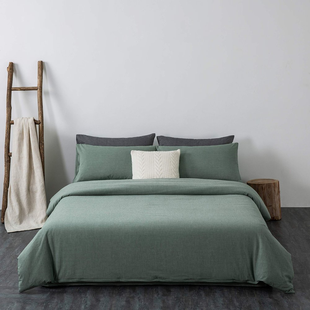 F.Y.Dreams 100% Washed Cotton Duvet Cover for Weighted Blanket 60x80 inches with 16 Ties, Zipper on Long Side/Grass Green/Just Duvet Cover