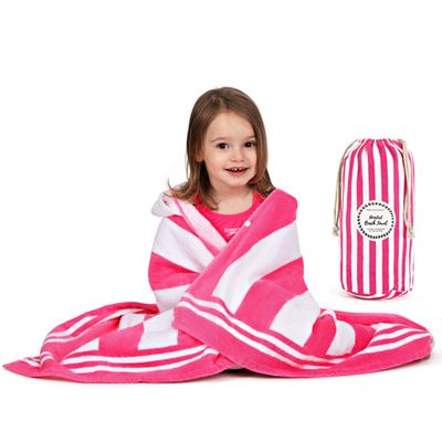 Premium Hooded Beach Towel for Kids Aged 3-10 | Drawstring Carry Bag Included | Size 30"x50" | Classic Children's Beach Towels for Girls and Boys | 100% Cotton Kids Beach Towel- Starfish Pink