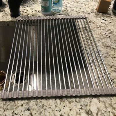 Ahyuan Roll up Dish Drying Rack Over The Sink Kitchen Roll up Sink Drying Rack Portable Dish Drainer Foldable Dish Drying Rack (Warm Gray, 17.8''X15.8'')