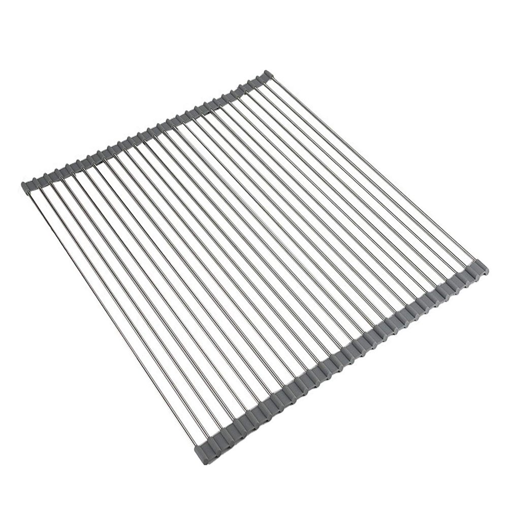 Ahyuan Roll up Dish Drying Rack Over The Sink Kitchen Roll up Sink Drying Rack Portable Dish Drainer Foldable Dish Drying Rack (Warm Gray, 20.5''X19.7'')