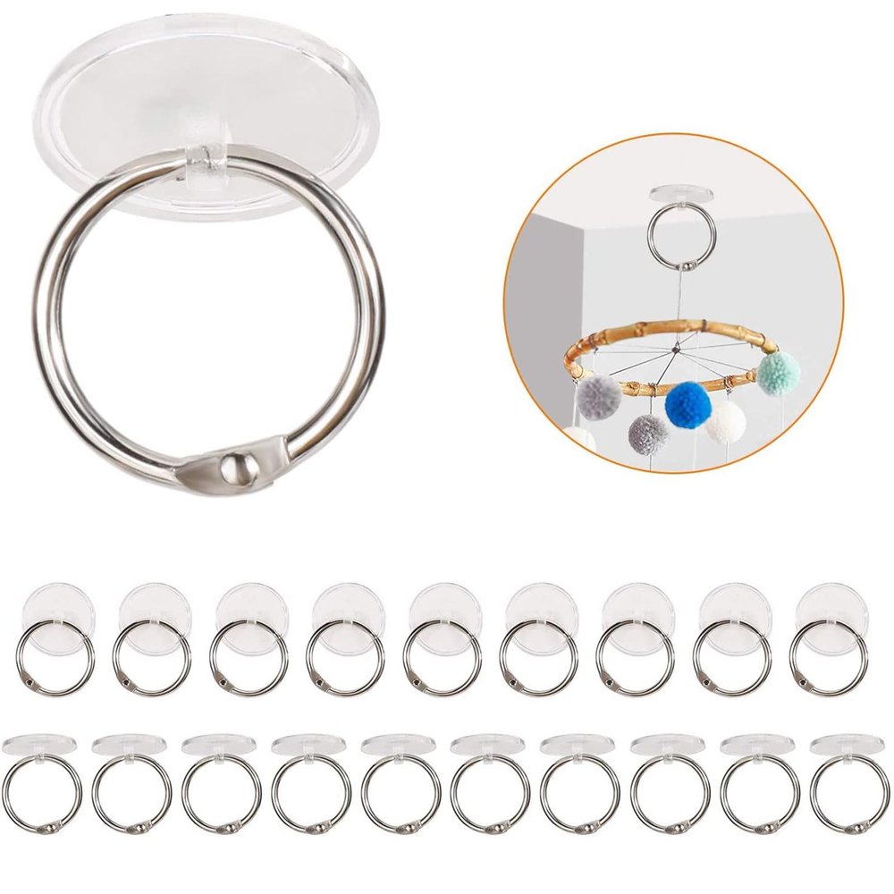 OOTSR 2cm Adhesive Ceiling Hook Small Disc Hanging Hook with 2.5cm Binding Rings, Sticky Disc Powerful Poster Holder Ceiling Suspension and Wall Hooks Strong Tape Ceiling Flagpole Set