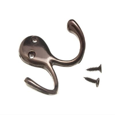 10 x Twin Robe HAT OR Coat Hook Hangers Antique Brass Effect Metal