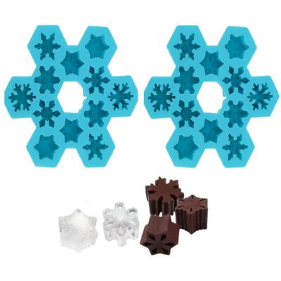 2PCS Snowflake Silicone Ice Cube Tray: Christmas Silicone Ice Cube Molds Novelty Snowflake Ice Cubes Mold for Cocktail, Freezer