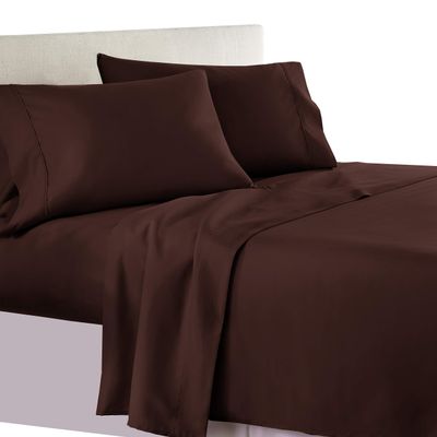 Apsley Linen Solid Color Egyptian Cotton 4-PCs Sheet Set Fits Mattress 15-18'' Deep Pocket Luxury Bedding Set High Thread Count Long Staple Sateen Weave Silky Soft Breathable (Short Queen, Chocolate)