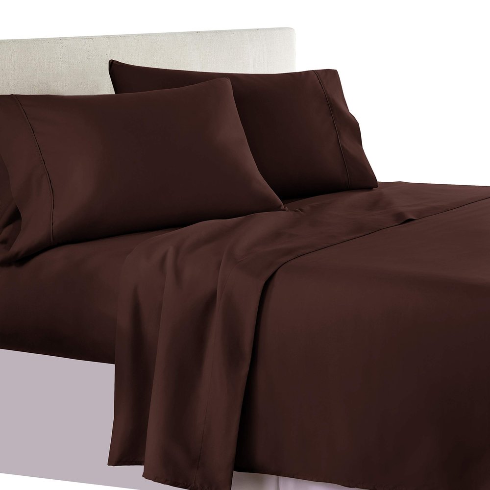 Apsley Linen Solid Color Egyptian Cotton 4-PCs Sheet Set Fits Mattress 15-18'' Deep Pocket Luxury Bedding Set High Thread Count Long Staple Sateen Weave Silky Soft Breathable (Short Queen, Chocolate)