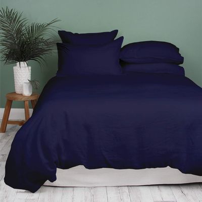 Apsley Linen Solid Color Egyptian Cotton 3-PCs Duvet Cover Set with Cornor Ties Zipper Closure Luxury Bedding Set High Thread Count Long Staple Sateen Weave Silky Soft Breathable (Queen, Navy Blue)