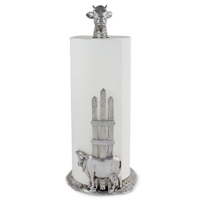Arthur Court Cow Paper Towel Holder Display Stand with Farm Sunflower Accents for Countertop Rustic Country Kitchen Dcor 14.25 inch Tall