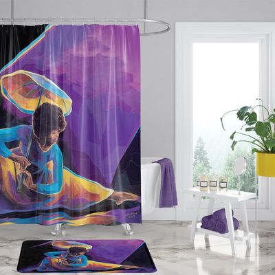 African American Expressions Shower Curtain with Hooks - 71 x 71 Inch, Praise Dancer with Umbrella