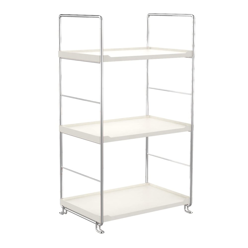 3-Tier Bathroom Countertop Organizer -Makeup Organizer -Corner Storage Shelf- Kitchen Spice Rack Standing Shelf-Great for Vanity, Bathroom, Bedroom, Kitchen (Silver & White)