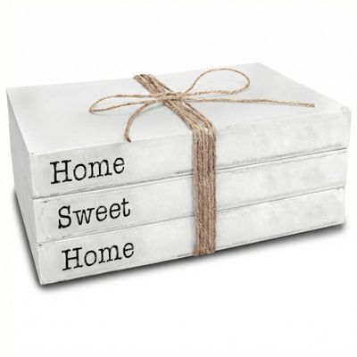 TenXVI Designs Home Sweet Home Sign Decorative Books - Set of 3 White Rustic Blank Books with Real Pages for Coffee Table Decor, Entryway Table Home Decor, Blank Books