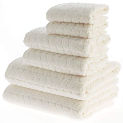BAGNO MILANO Turkish Bath Towels, Soft Plush Jacquard Luxury Bath Towels, Quick Dry Towel Set (Cream, 6 pcs Towel Set)